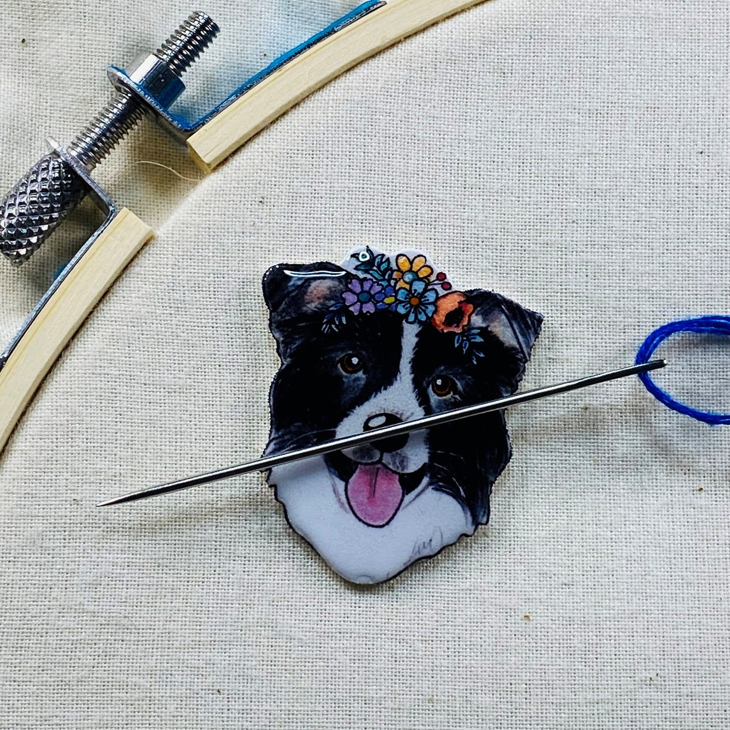 Border Collie Needle Minder: Cross Stitch Embroidery Gift