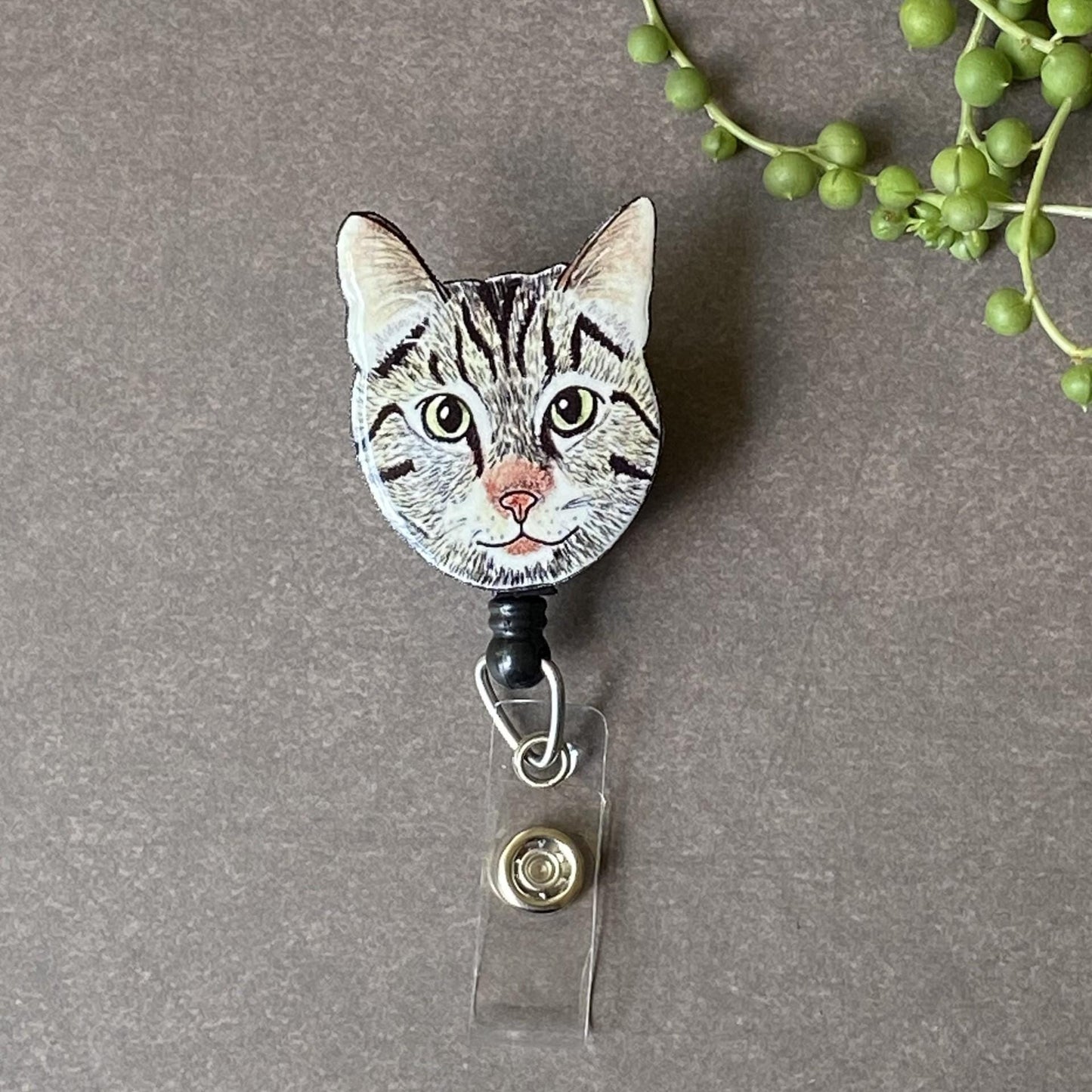Custom Cat Portrait Badge Reel: Personalized Pet ID