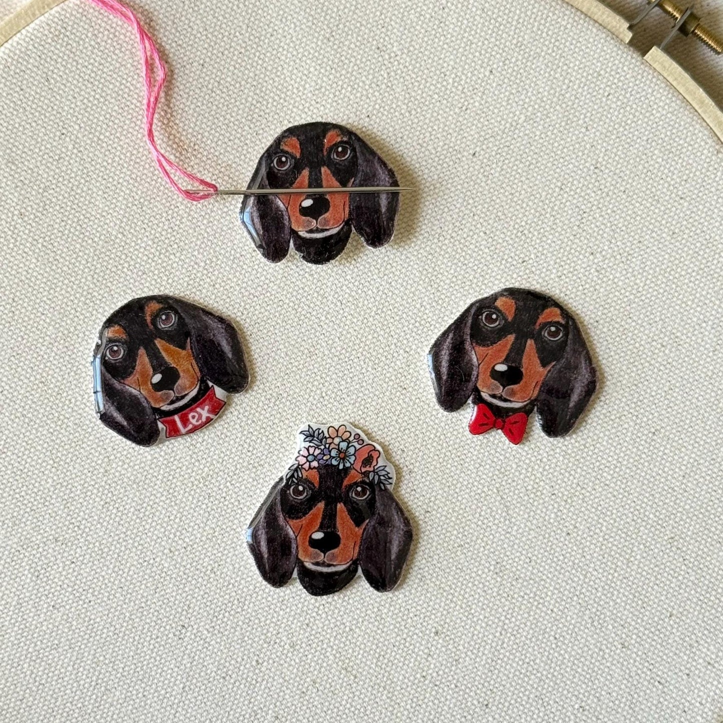 Dachshund Needle Minder: Handmade Embroidery Tool, Sewing Clip, Dog Lover Gift