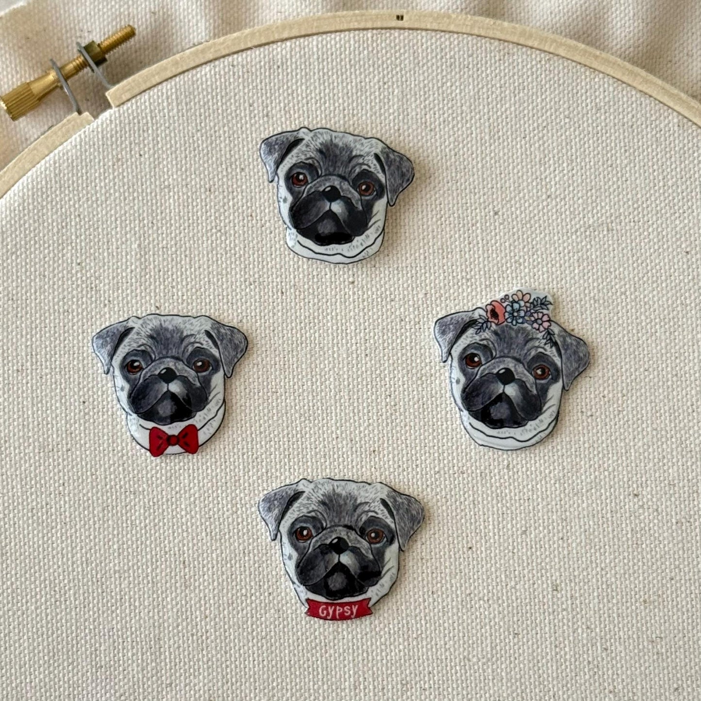 Pug Needle Minder: Handmade Embroidery Tool, Sewing Clip, Dog Lover Gift