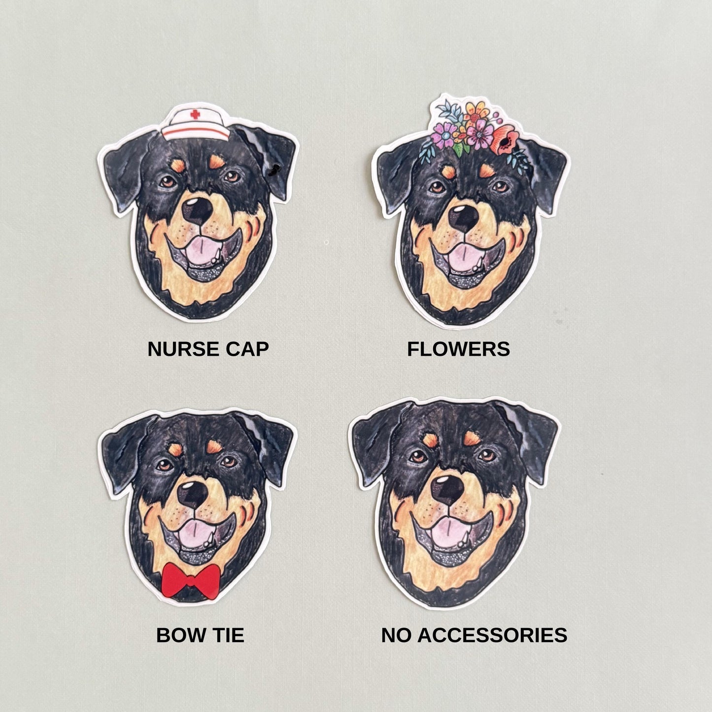Rottweiler Dog Sticker: Hand-Drawn Vinyl Decal with Nurse Cap