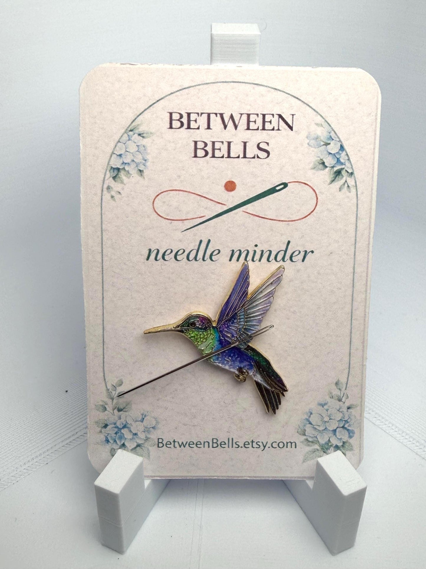 Iridescent Hummingbird Needle Minder for Needlepoint, Cross Stitch, Embroidery and Sewing