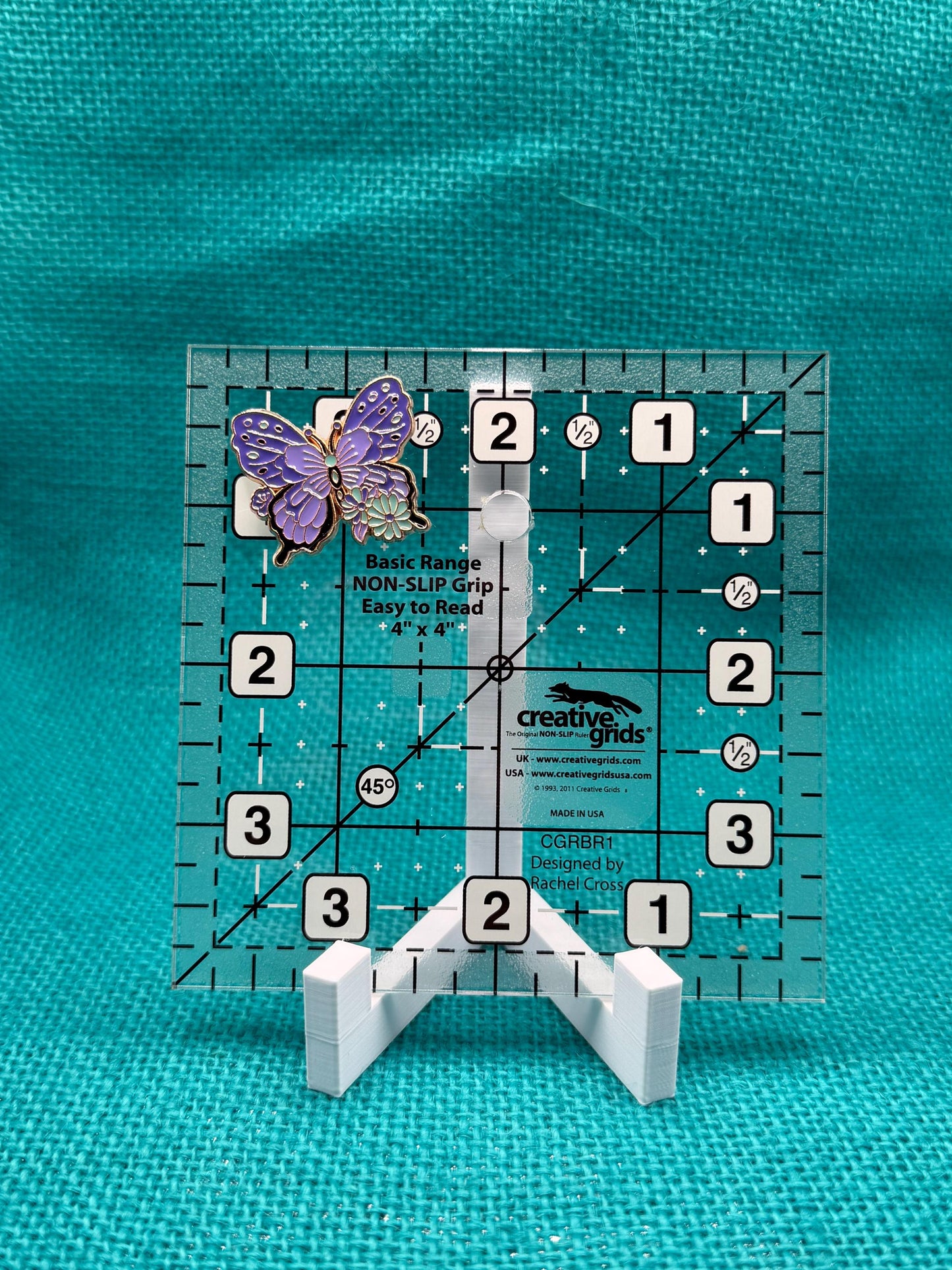 Purple and Teal Butterfly Needle Minder for Needlepoint, Cross Stitch, Embroidery and Sewing