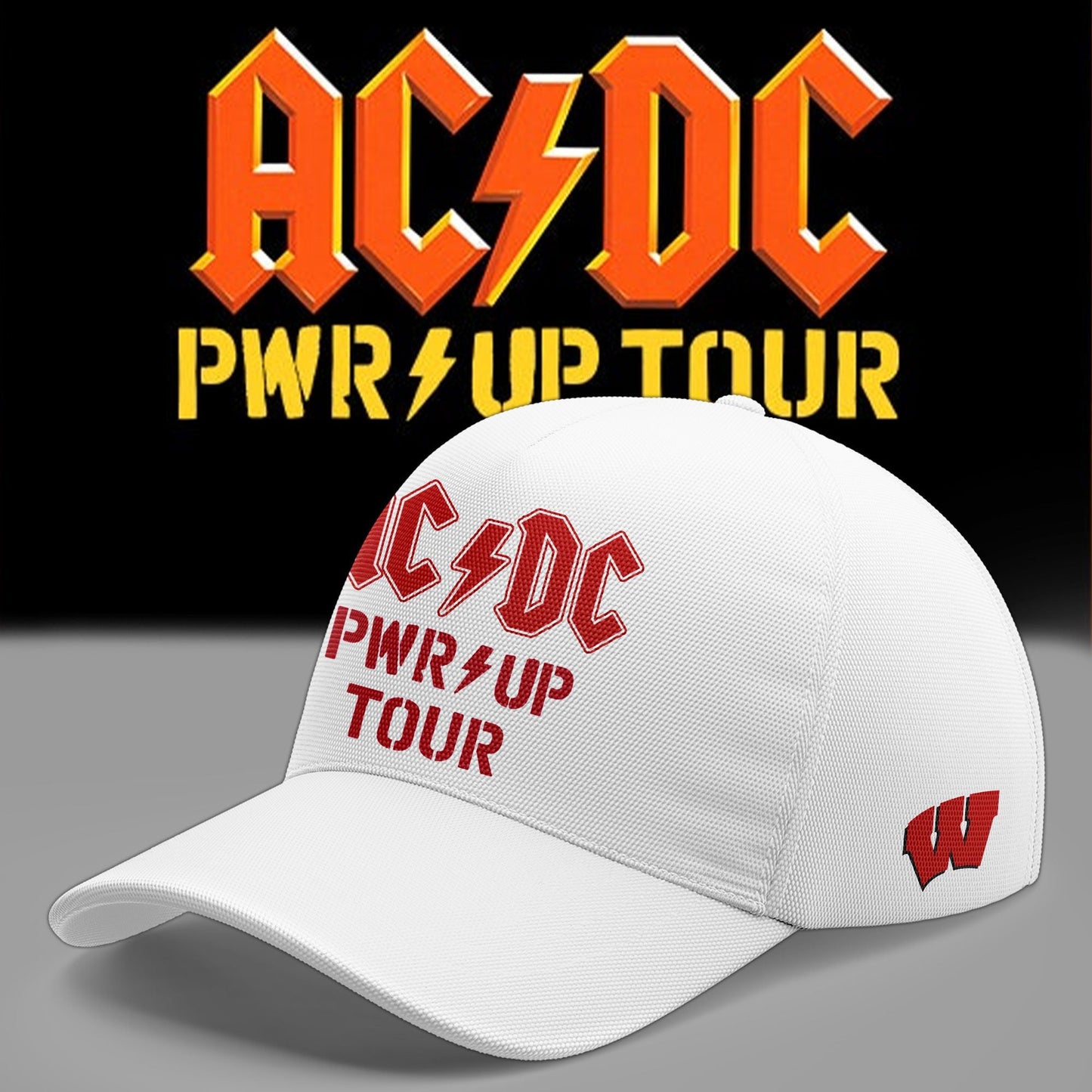 Cap AC/DC x Wisconsin Badgers Football - Power Up Tour 2026 White Cap