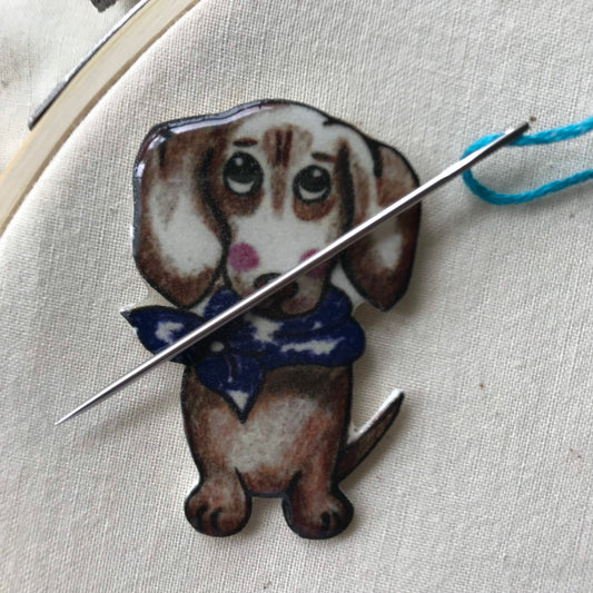Dachshund Needle Minder, Cross Stitch Embroidery, Doxie Magnet