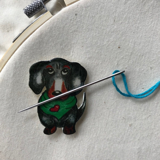 Dachshund Needle Minder: Cross Stitch Embroidery, Dog Lover Gift