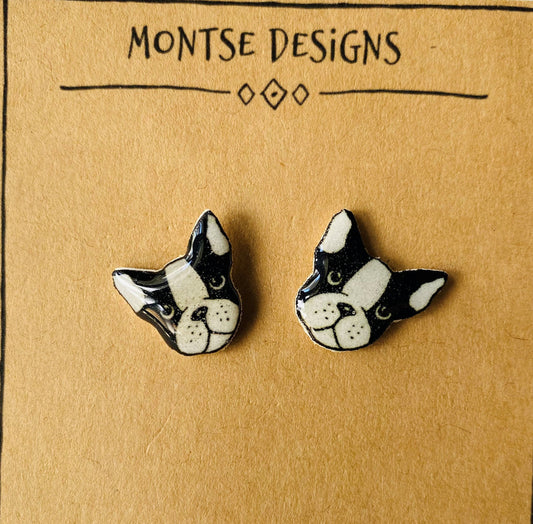 Boston Terrier Stud Earrings: Hand-Drawn Dog Lover Gift