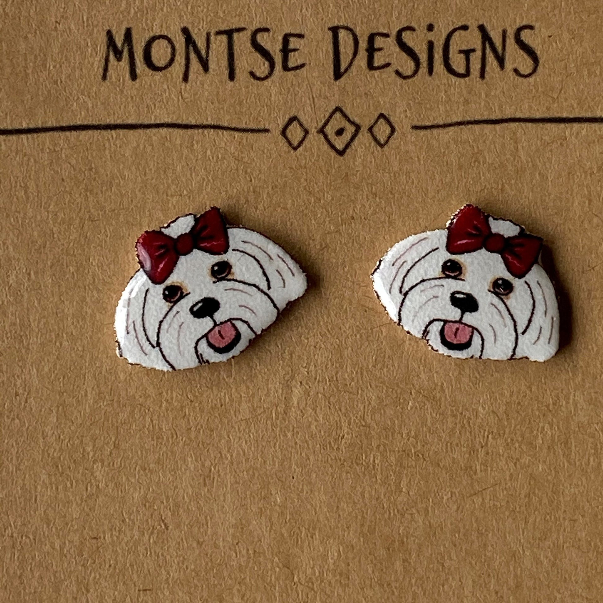 Maltese Stud Earrings: Stainless Steel, Dog Lover Gift
