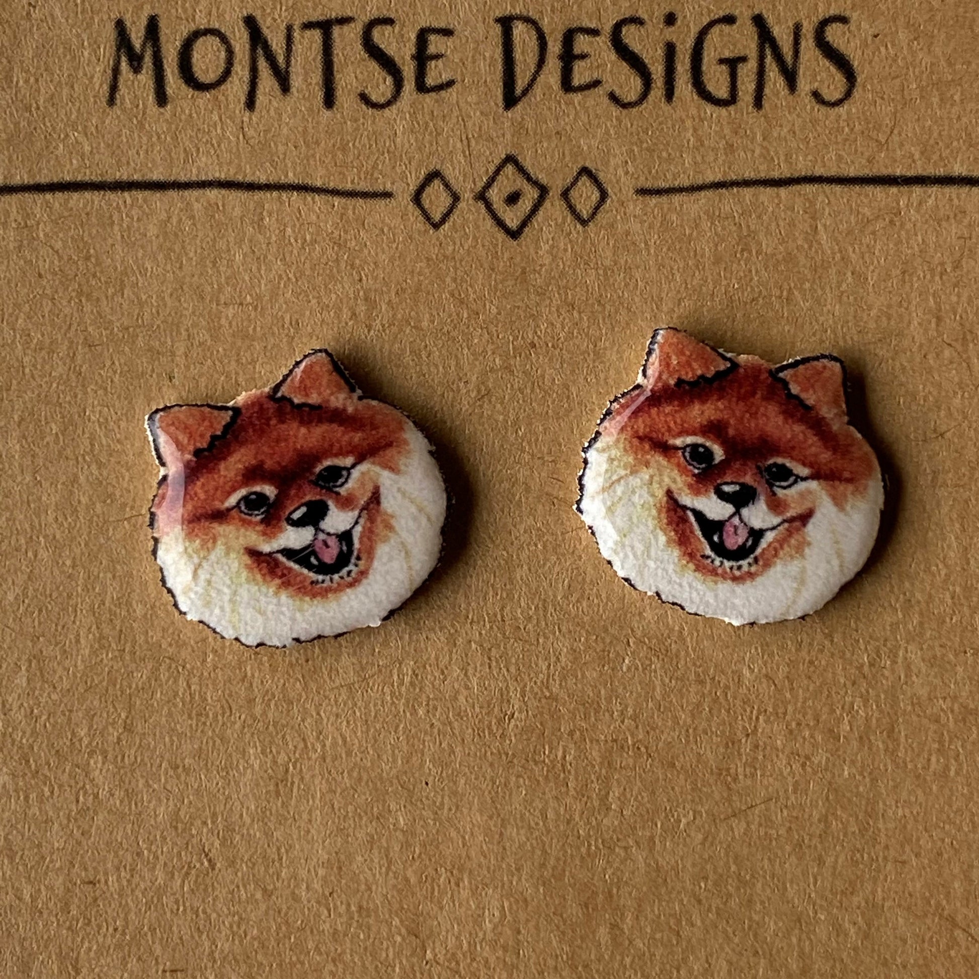 Pomeranian Stud Earrings: Hand-Drawn Dog Lover Gift