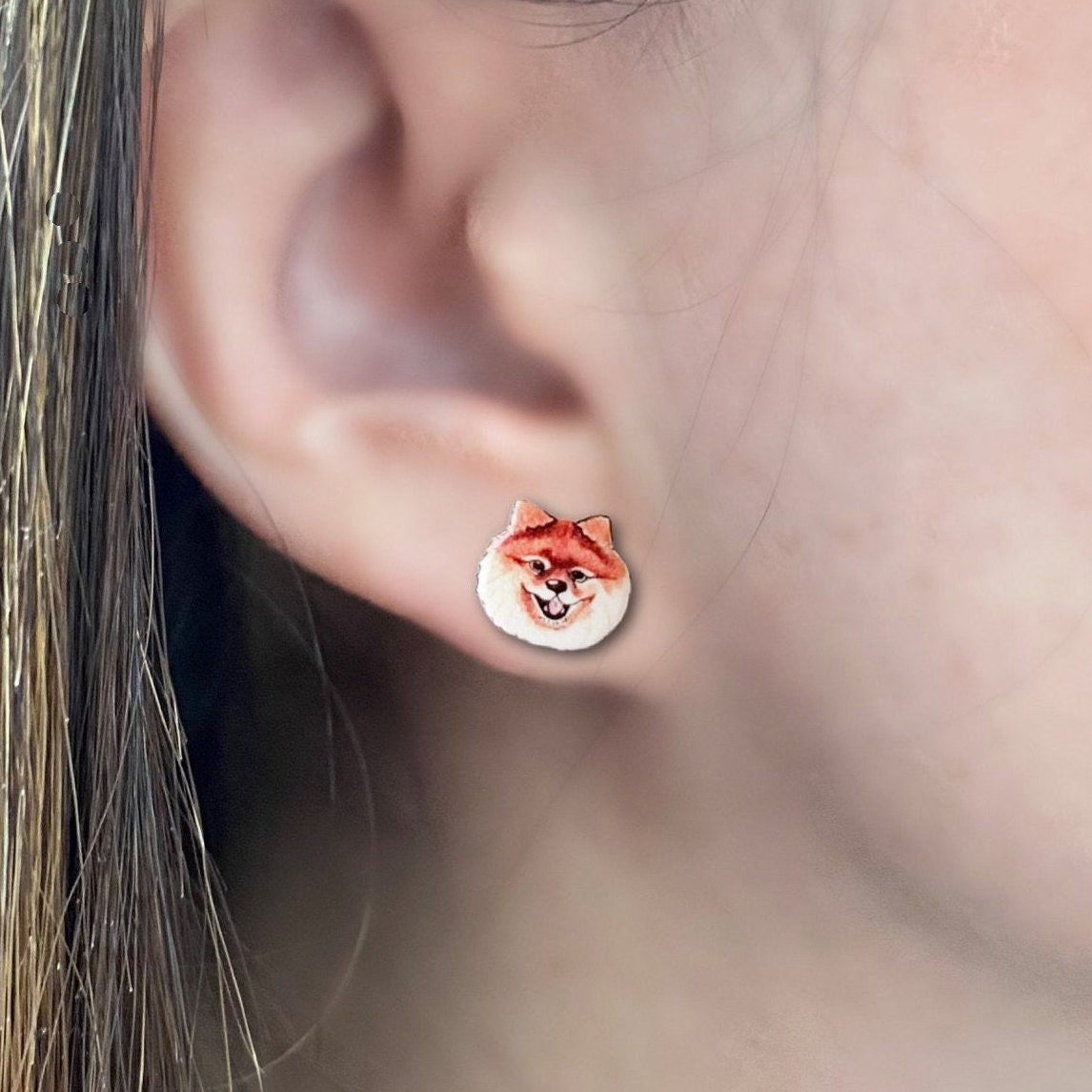 Pomeranian Stud Earrings: Hand-Drawn Dog Lover Gift