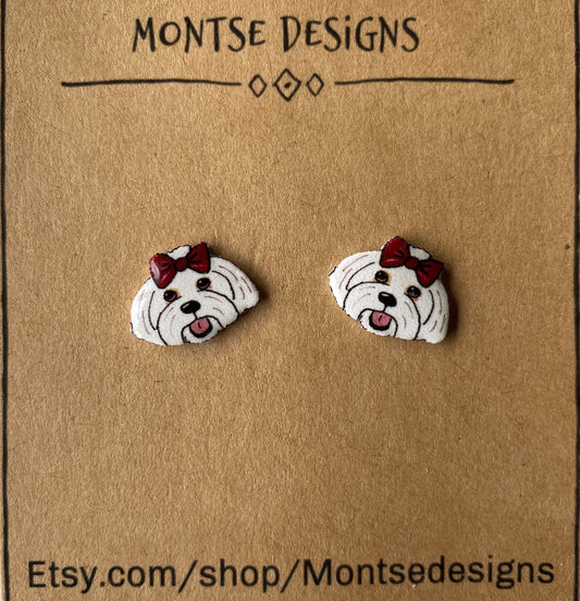 Maltese Stud Earrings: Stainless Steel, Dog Lover Gift
