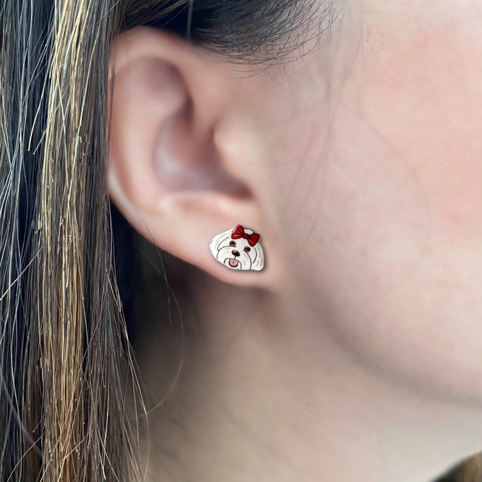 Maltese Stud Earrings: Stainless Steel, Dog Lover Gift
