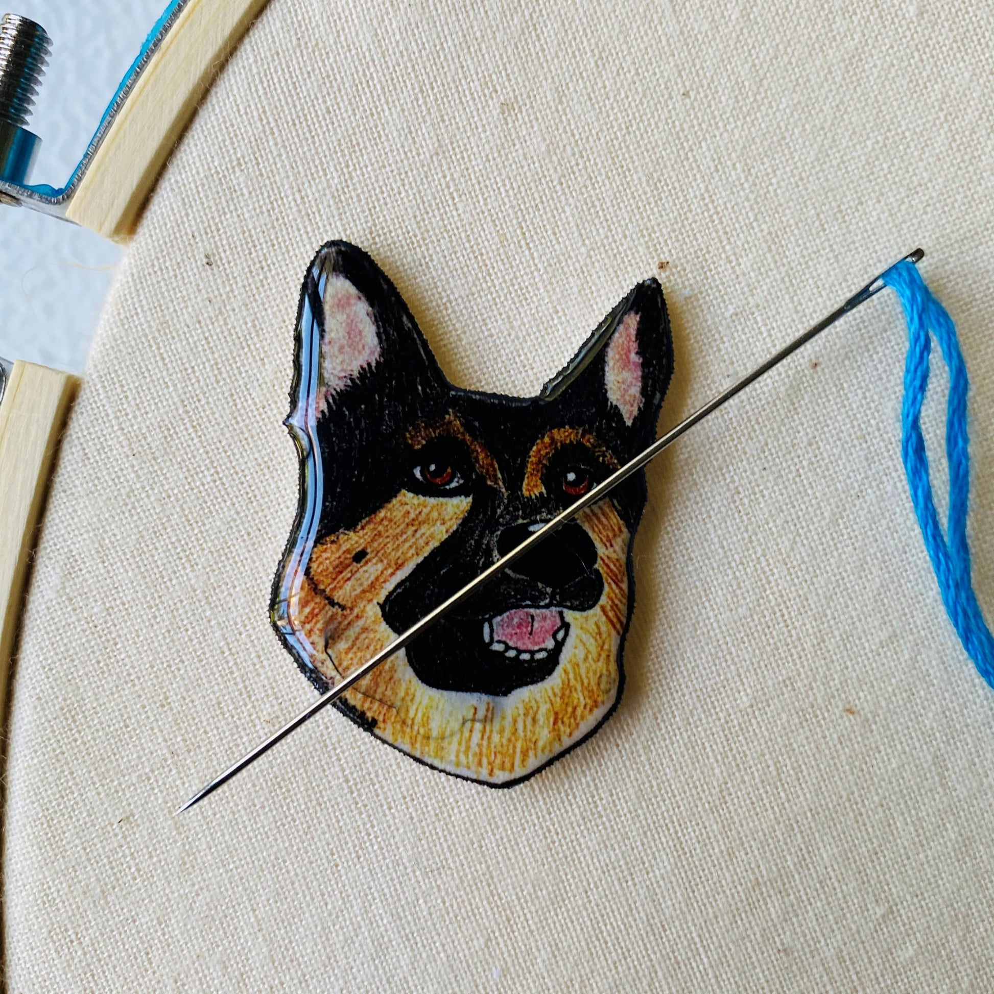 German Shepherd Needle Minder: Dog Mom Cross Stitch Magnet