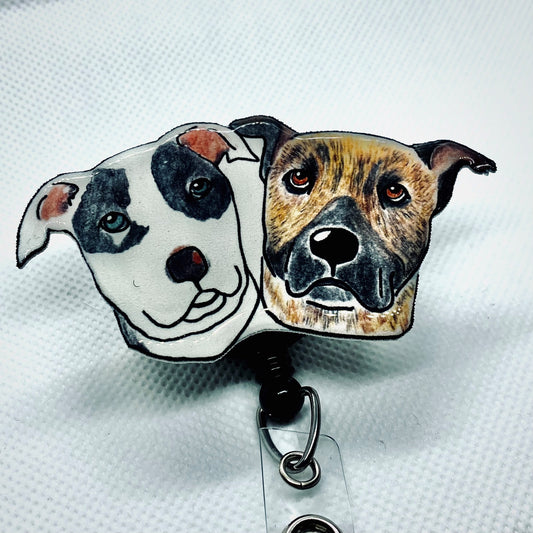 Custom 2 Pets Badge Reel: Hand-Drawn Pet Portrait - Vet Tech Gift