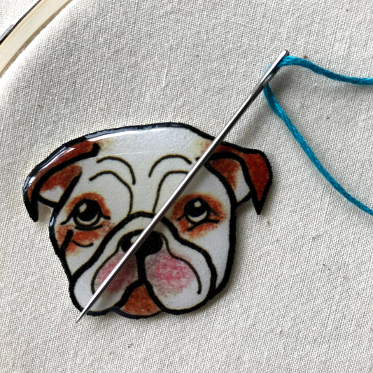 English Bulldog Needle Minder: Cross Stitch Embroidery, Dog Lover Gift