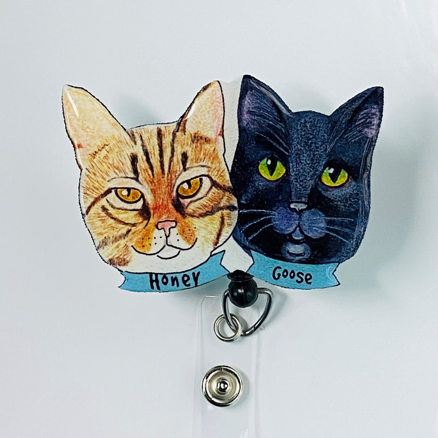 Custom Two Cats Badge Reel: Personalized Pet Portrait Gift