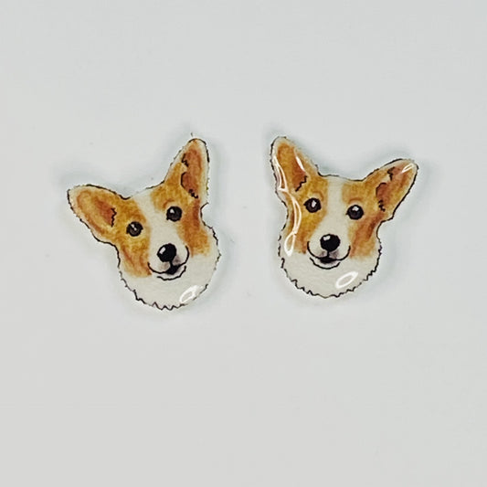 Corgi Stud Earrings: Hand-Drawn Stainless Steel, Pet Lover Gift