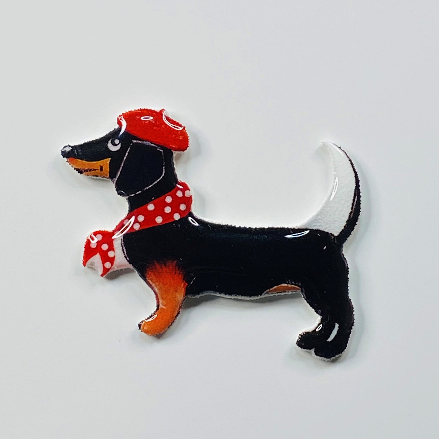 Dachshund Pin: Handmade Resin Coated Dog Brooch