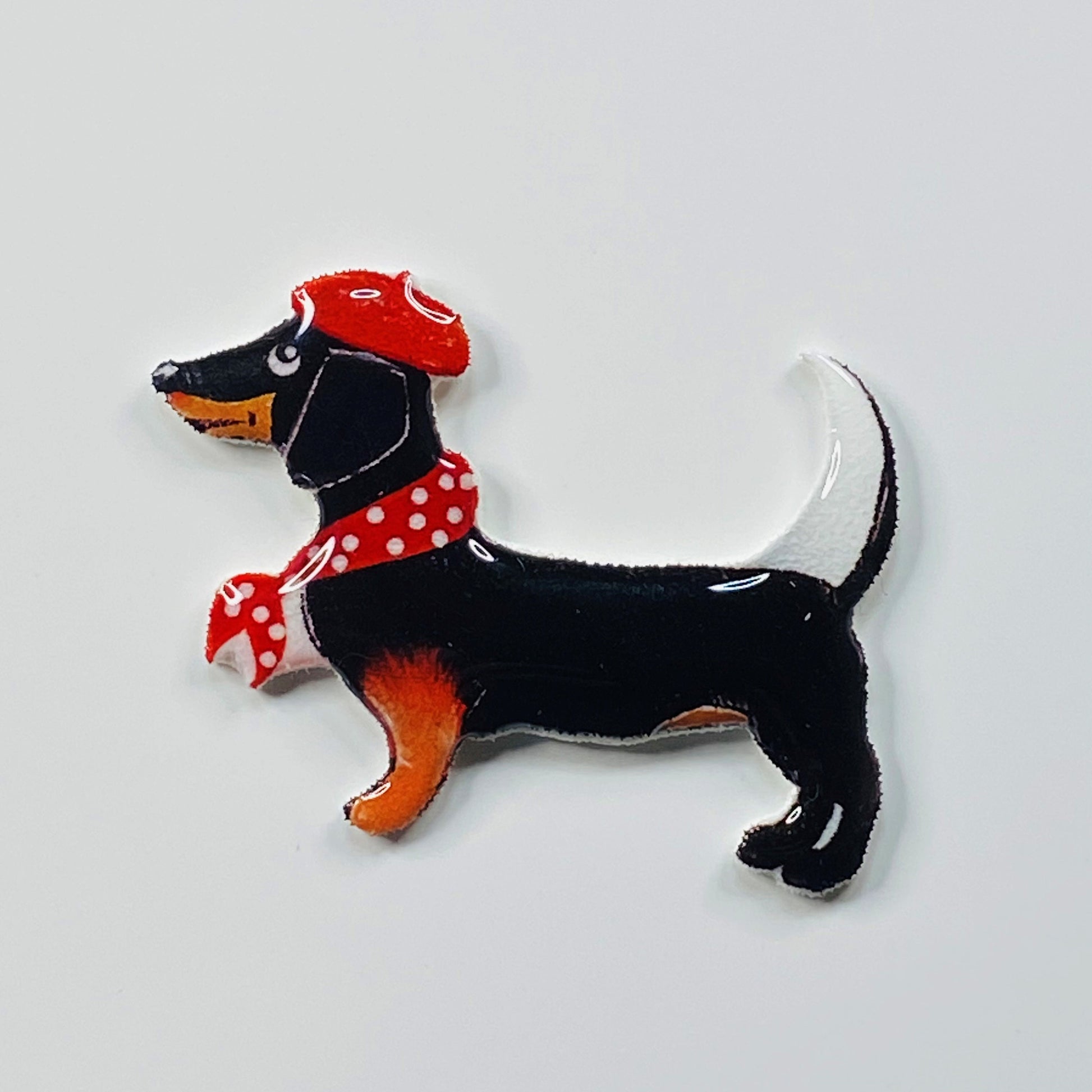 Dachshund Pin: Handmade Resin Coated Dog Brooch