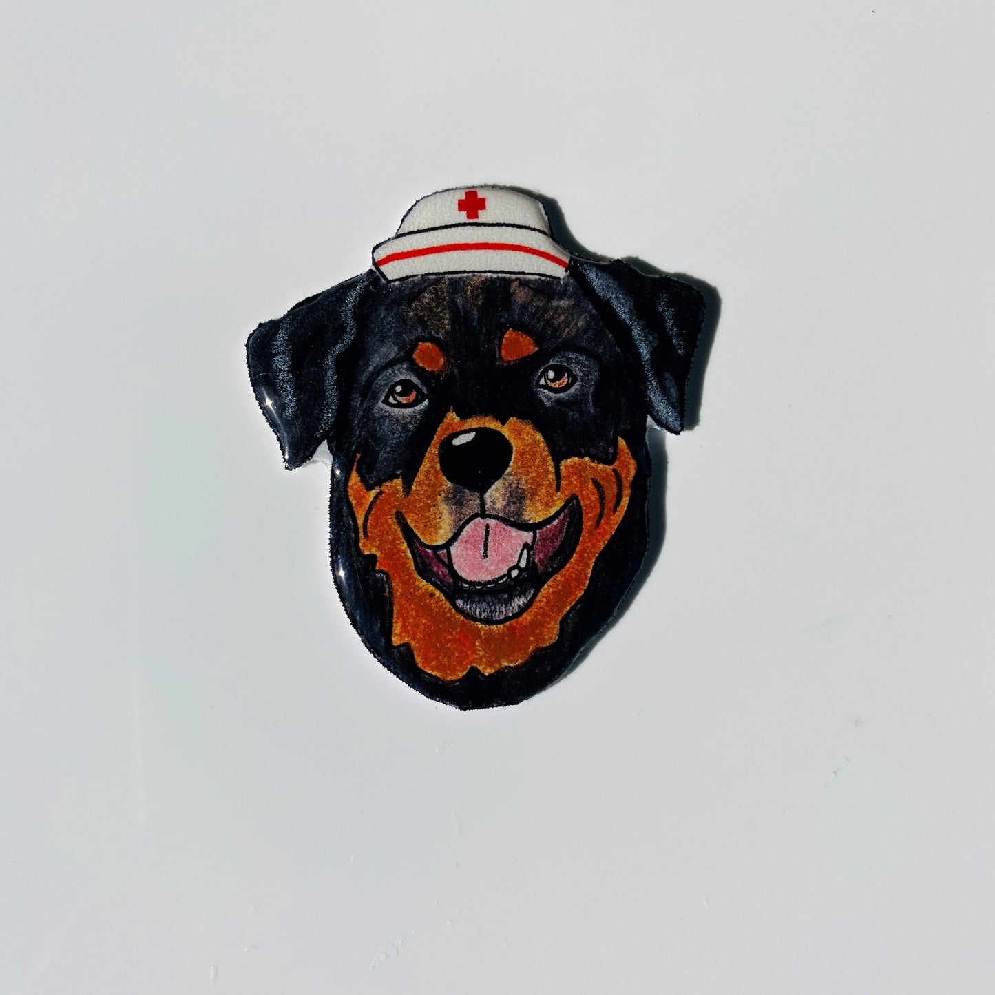 Hand-Drawn Rottweiler Pin: Glossy Resin Wearable Art