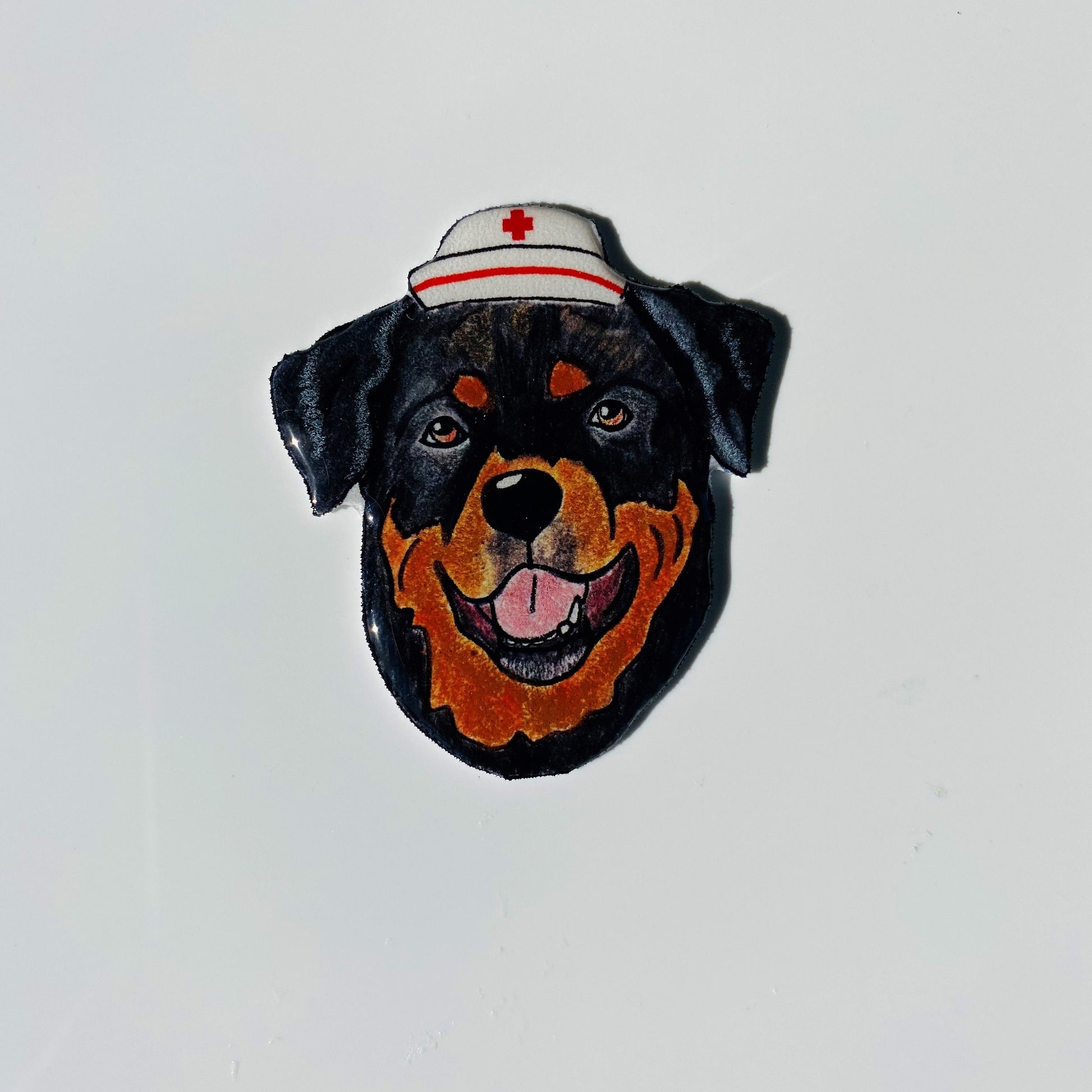 Hand-Drawn Rottweiler Pin: Glossy Resin Wearable Art