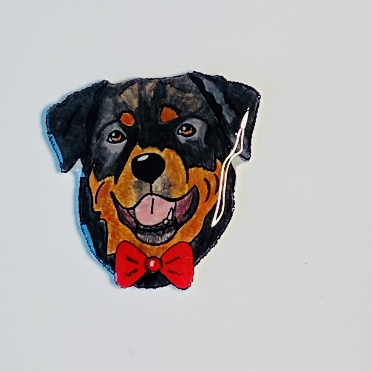 Hand-Drawn Rottweiler Pin: Glossy Resin Wearable Art
