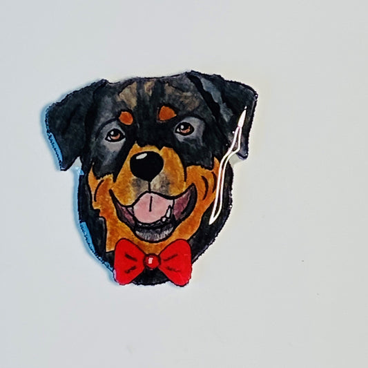 Hand-Drawn Rottweiler Pin: Glossy Resin Wearable Art