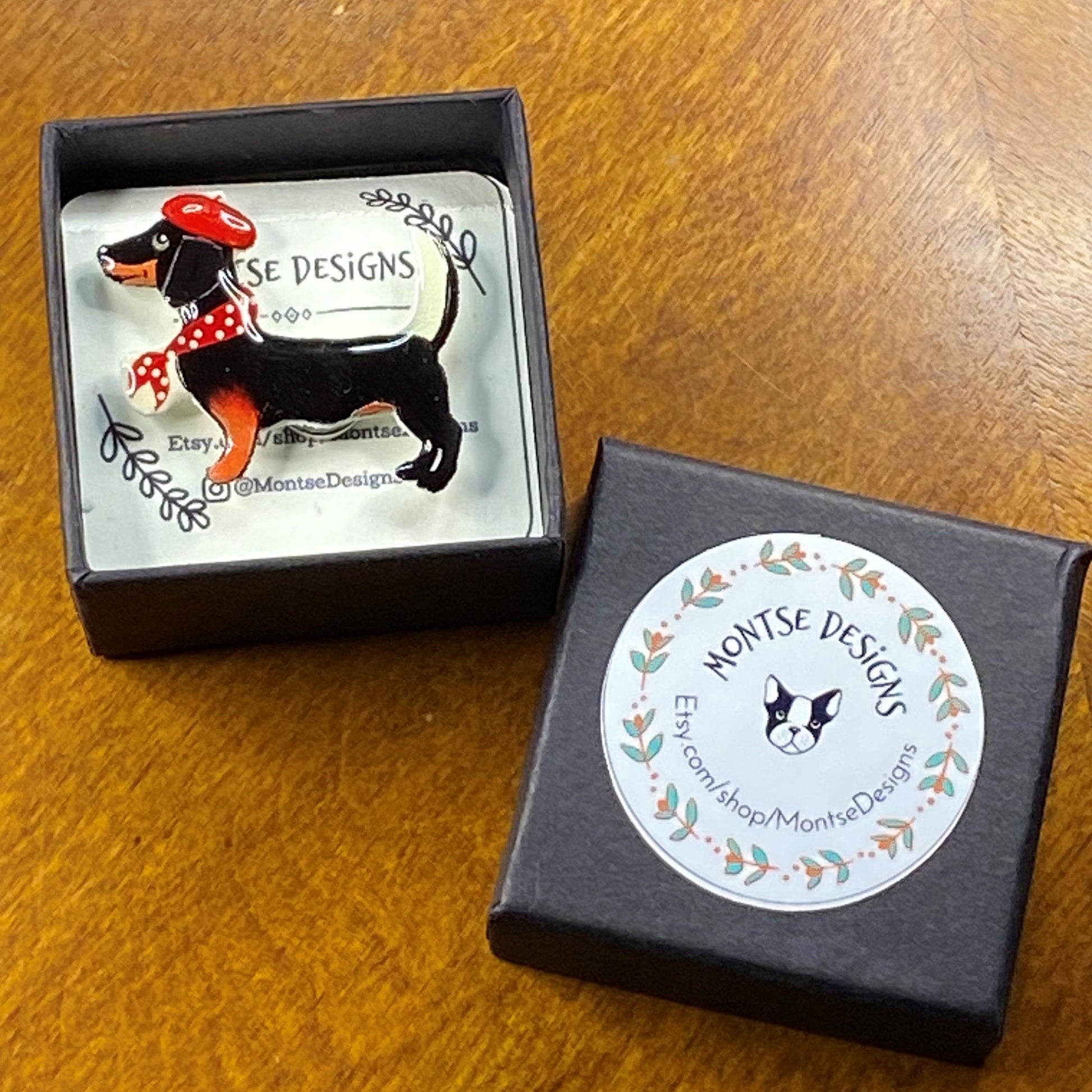 Dachshund Pin: Handmade Resin Coated Dog Brooch