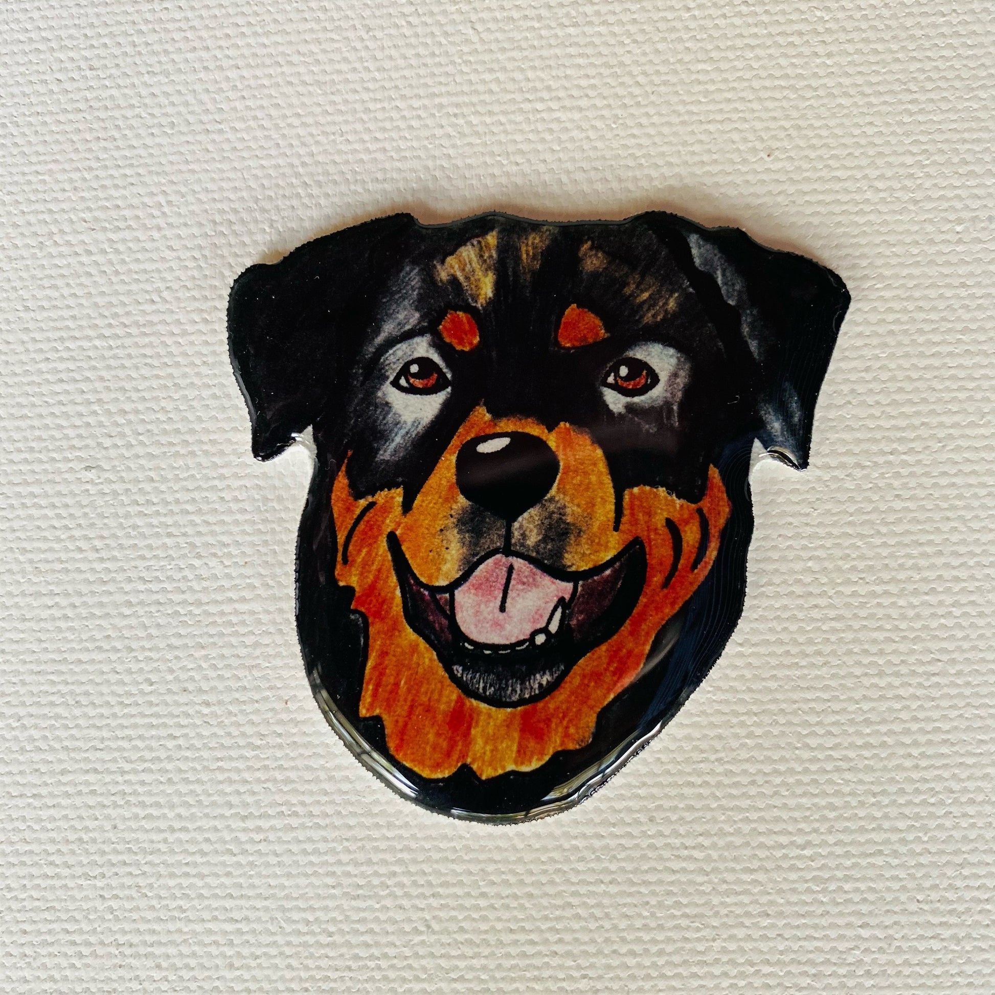 Hand-Drawn Rottweiler Pin: Glossy Resin Wearable Art