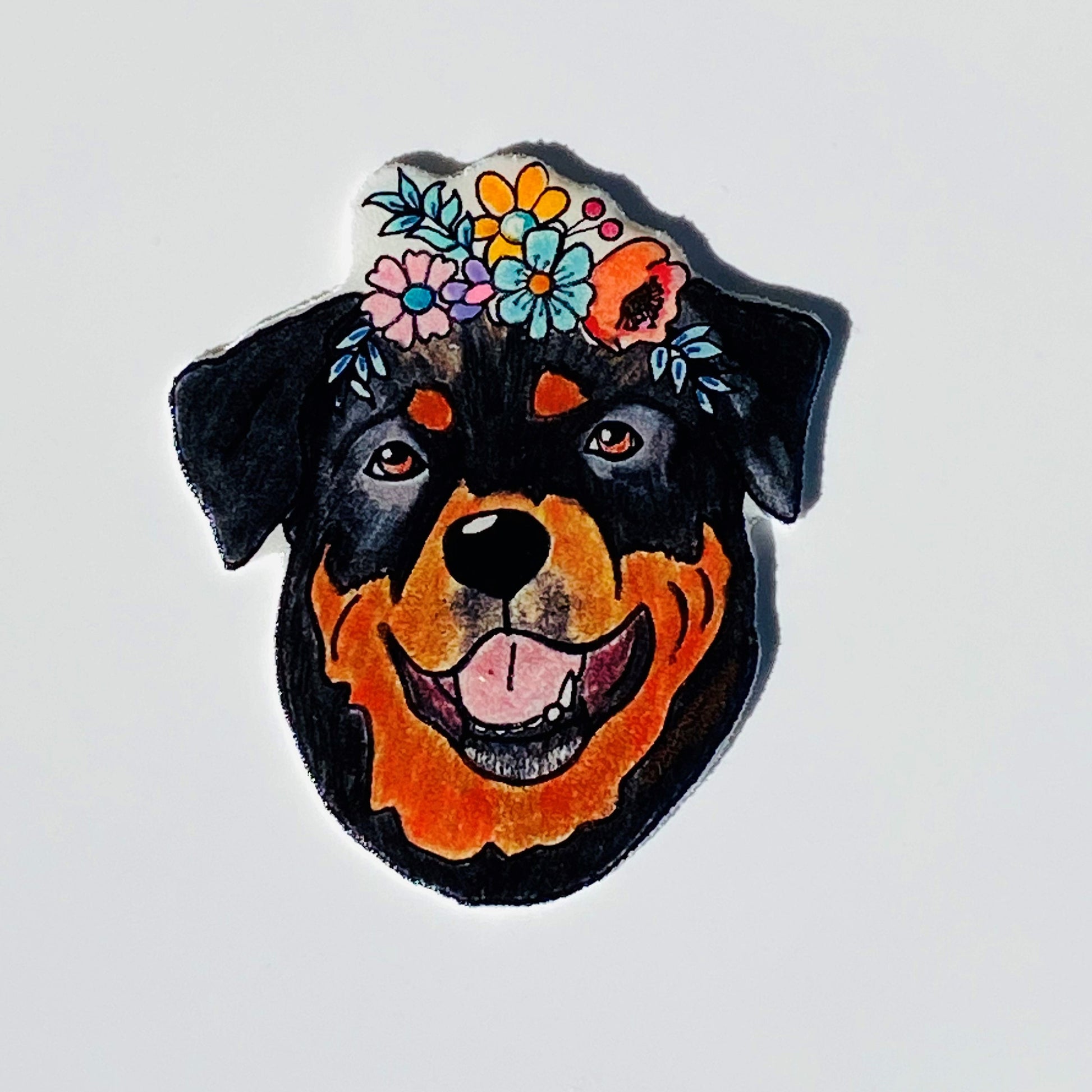 Hand-Drawn Rottweiler Pin: Glossy Resin Wearable Art