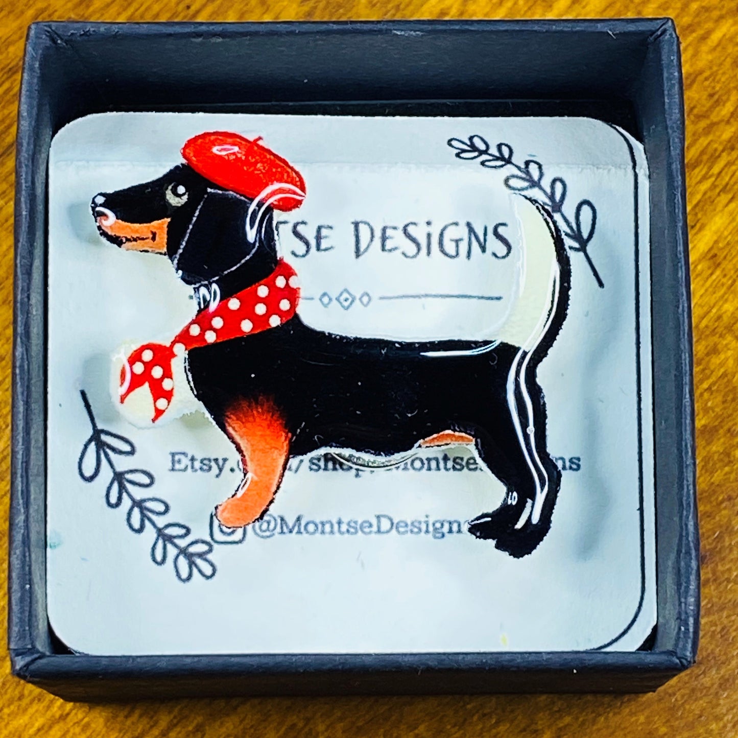 Dachshund Pin: Handmade Resin Coated Dog Brooch