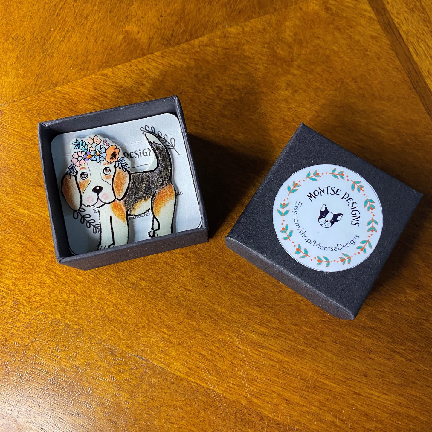 Beagle Needle Minder with Flowers: Cross Stitch Embroidery Magnet