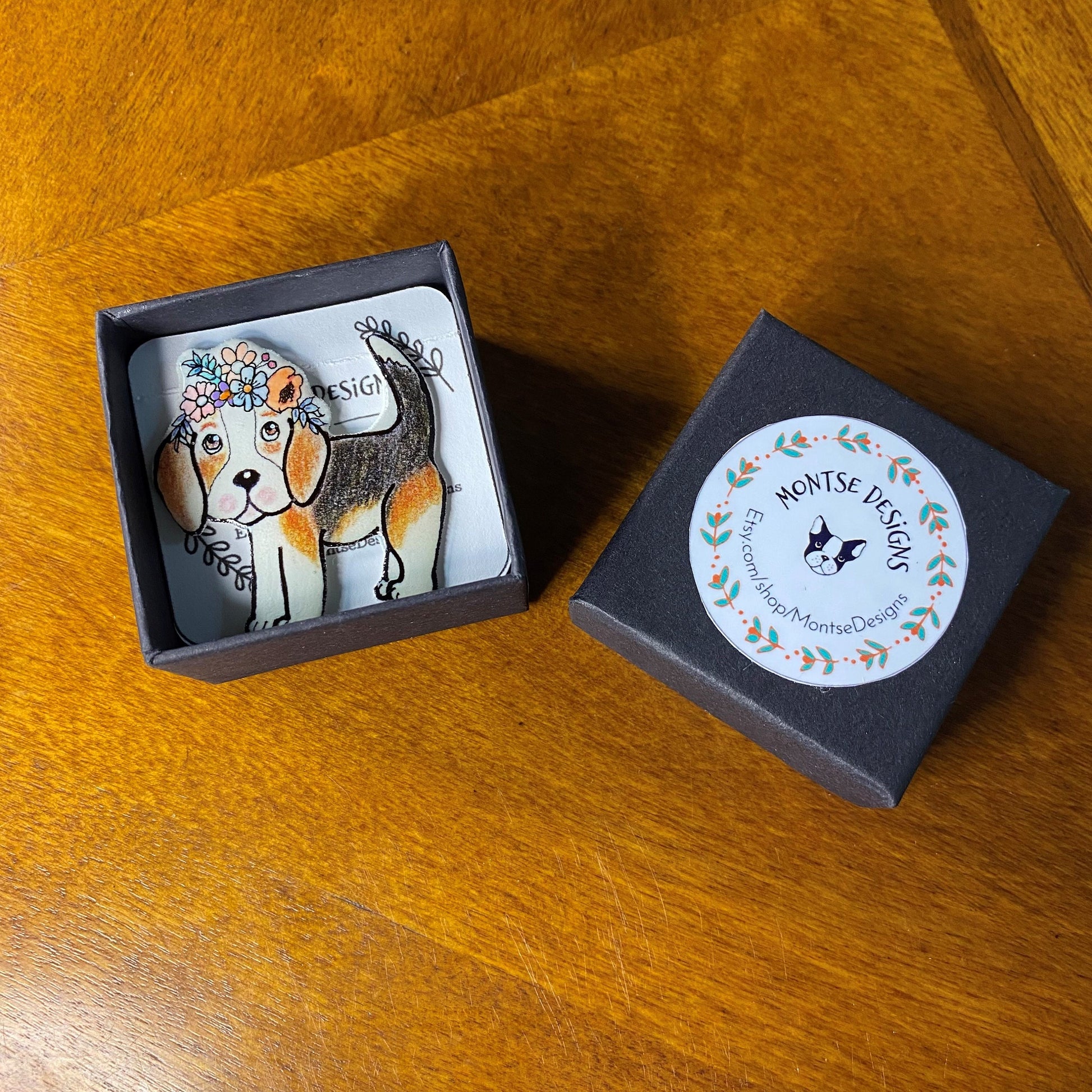 Beagle Needle Minder with Flowers: Cross Stitch Embroidery Magnet