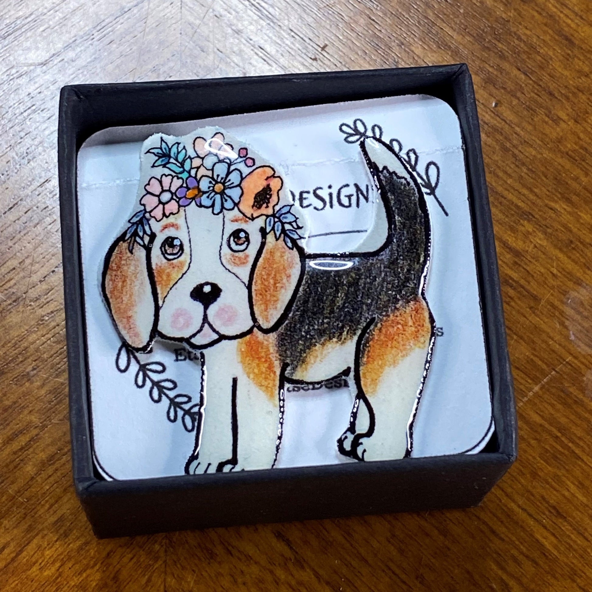Beagle Needle Minder with Flowers: Cross Stitch Embroidery Magnet