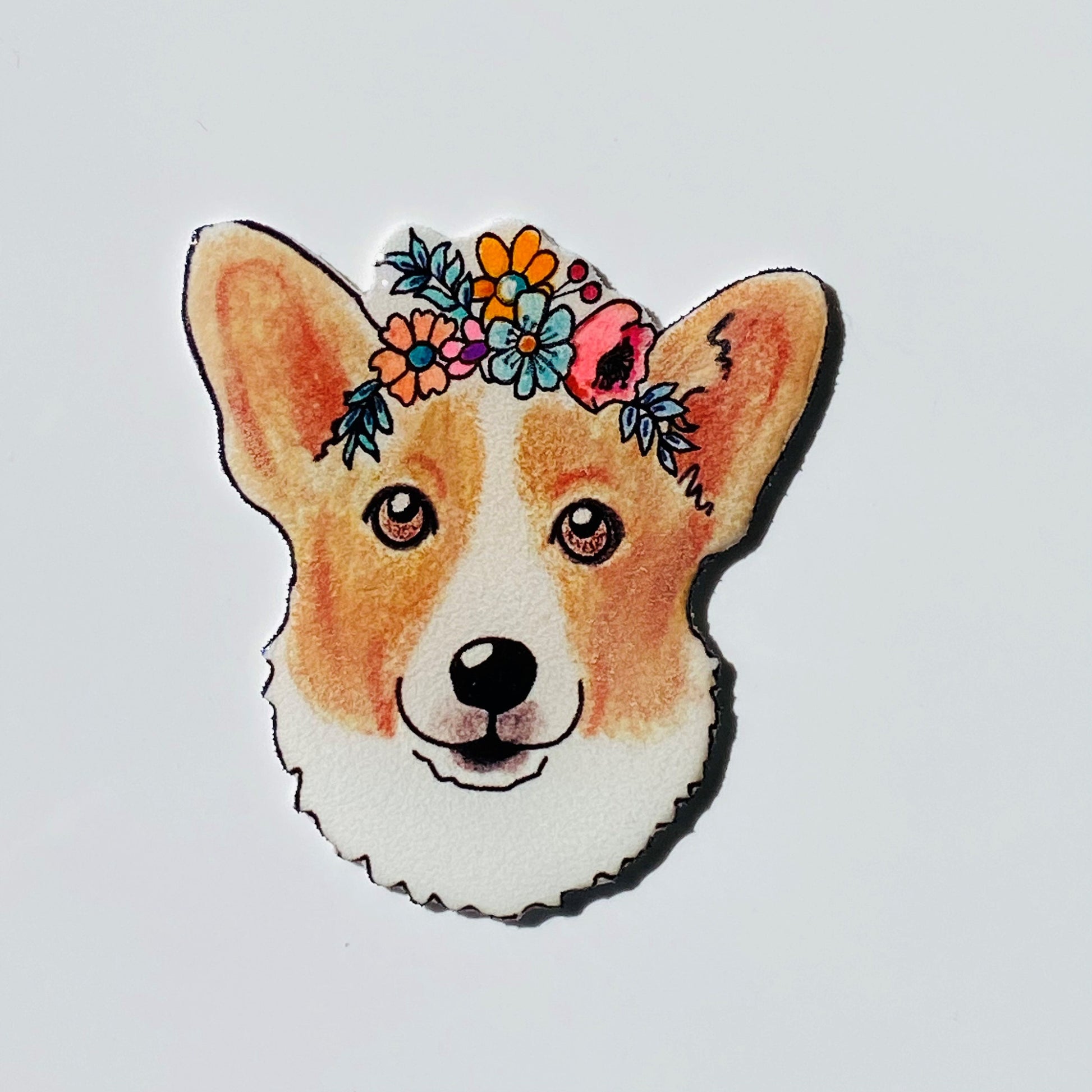 Hand Drawn Corgi Pin: Glossy Resin Wearable Art