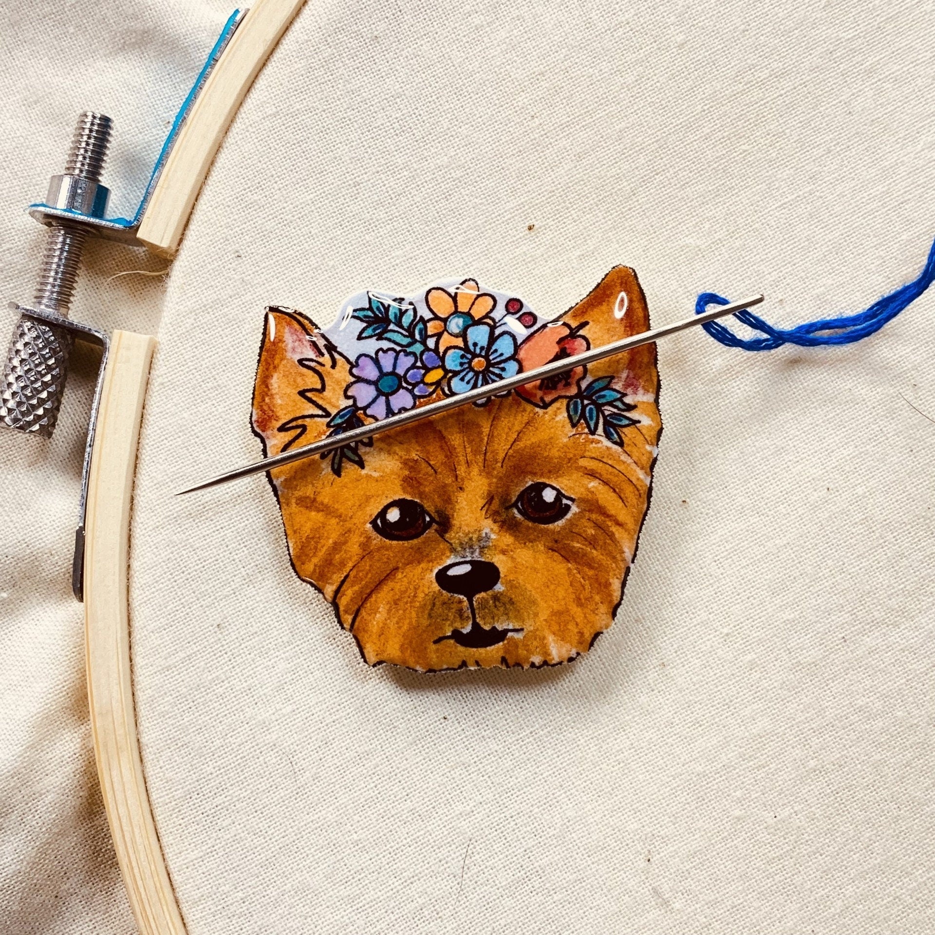 Yorkie Needle Minder: Dog Mom Embroidery Gift