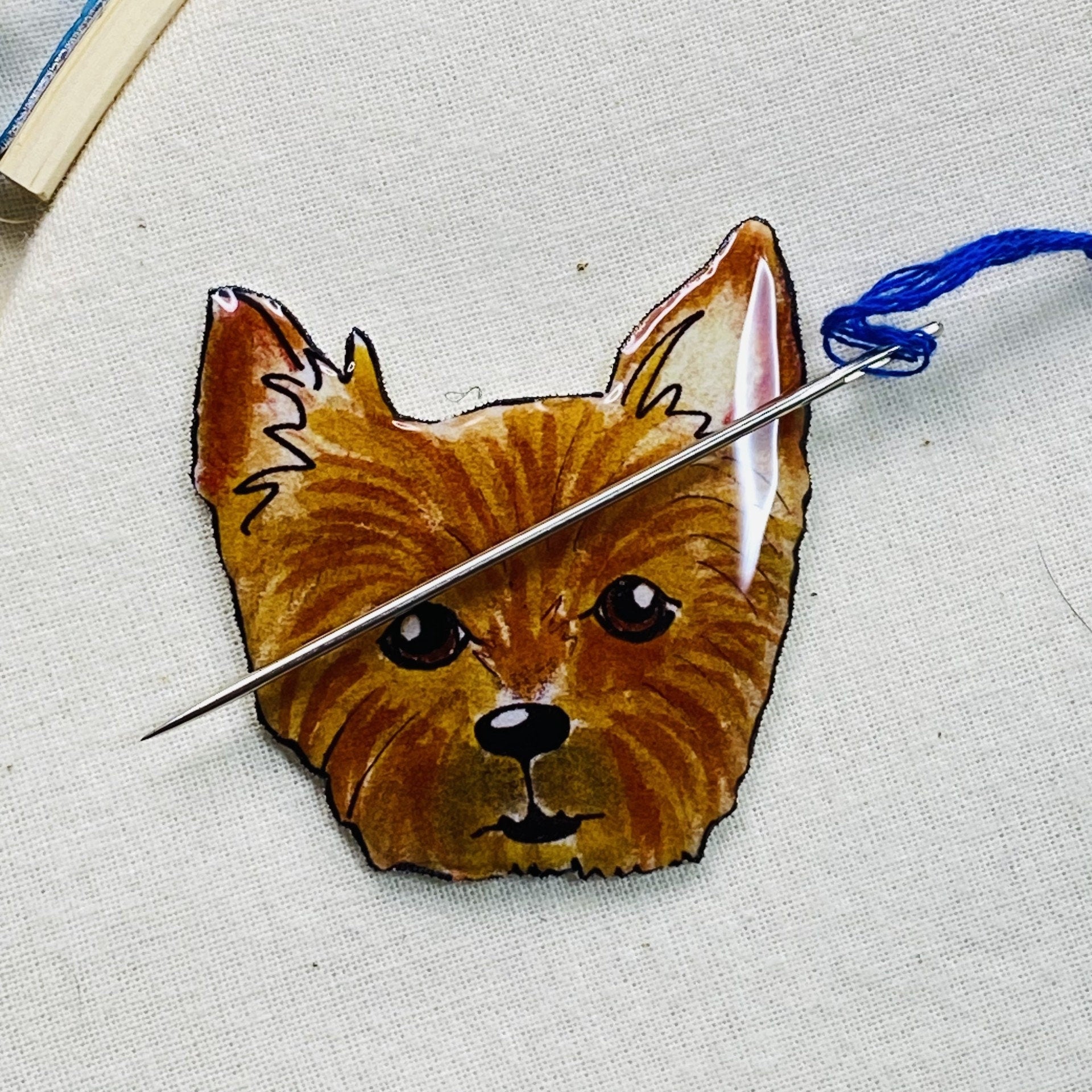 Yorkie Needle Minder: Hand-Illustrated Magnetic Embroidery Pin