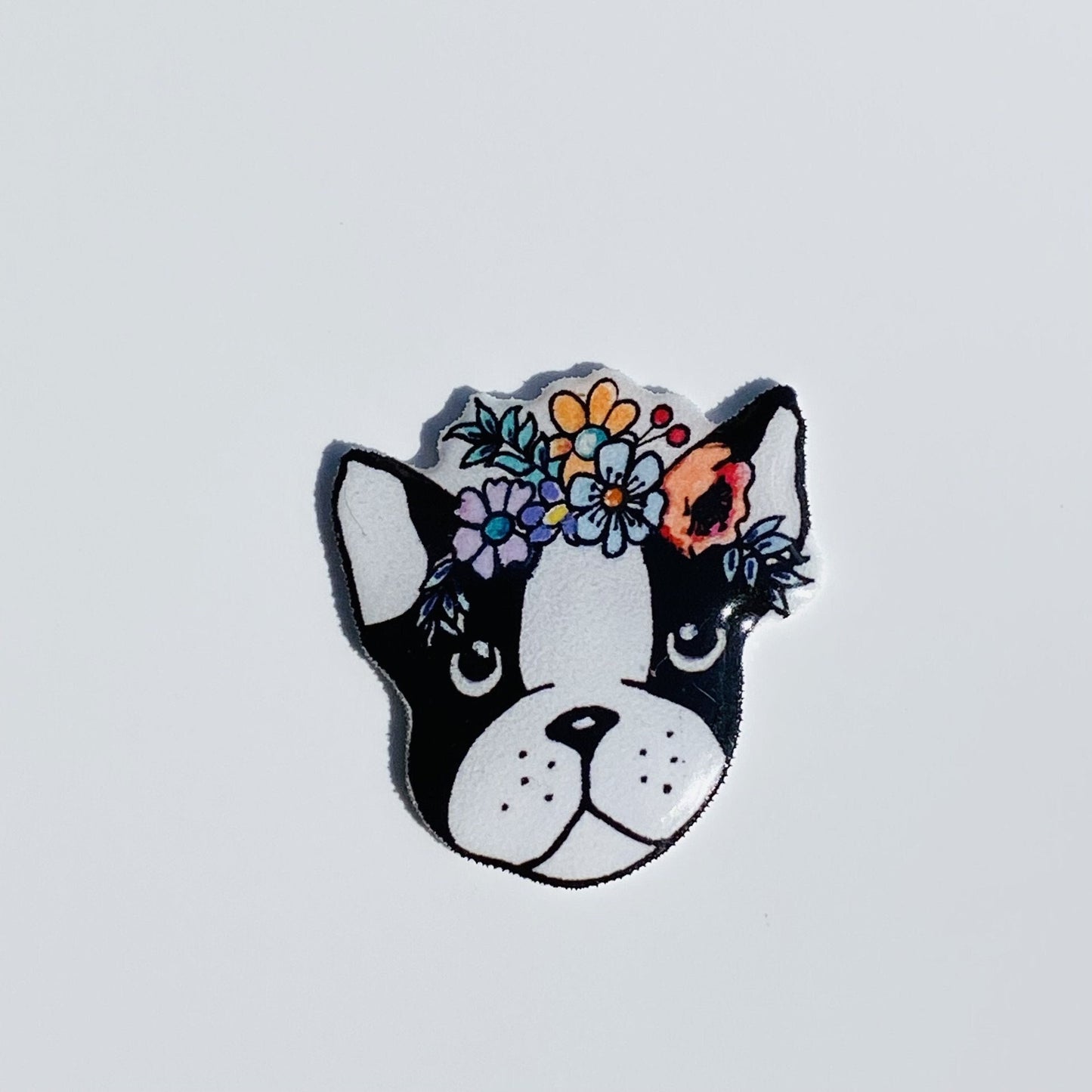 Boston Terrier Pin with Flowers: Dog Lover Gift