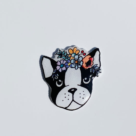 Boston Terrier Pin with Flowers: Dog Lover Gift
