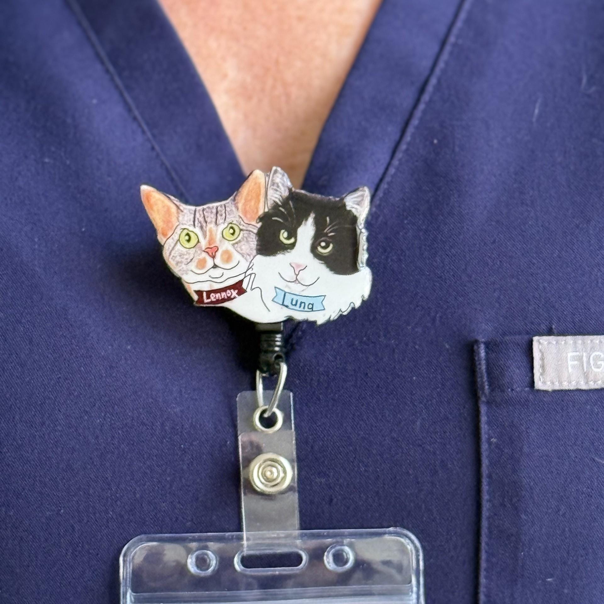 Custom Cat Portrait Badge Reel: Personalized Pet ID