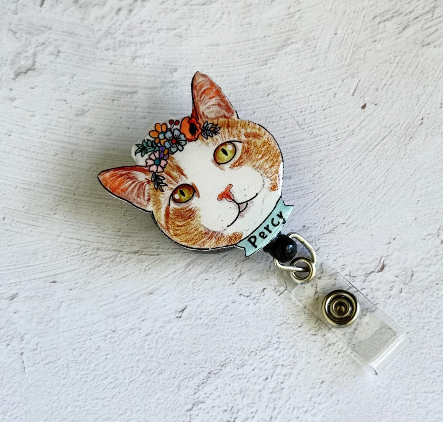 Custom Cat Portrait Badge Reel: Personalized Pet ID