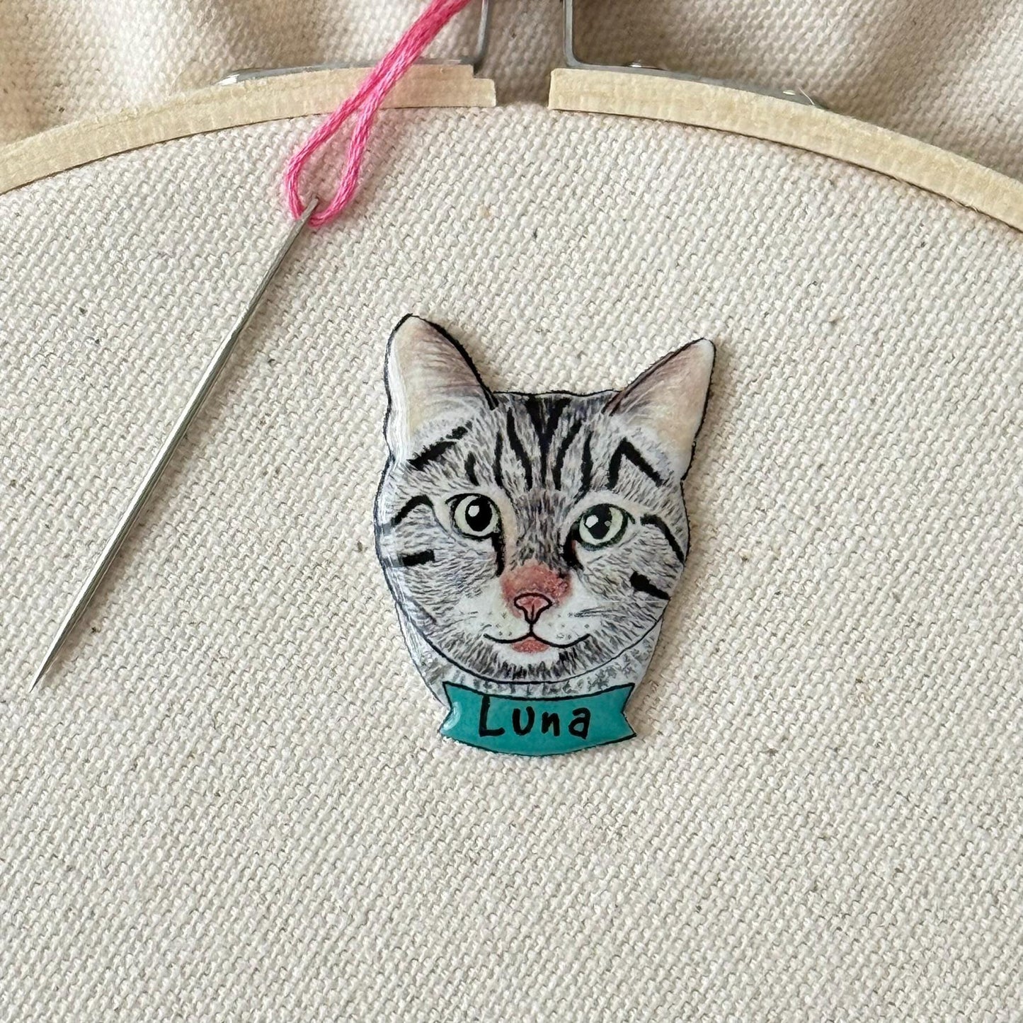 Personalized Tabby Cat Needle Minder: Embroidery Tool, Sewing Gift