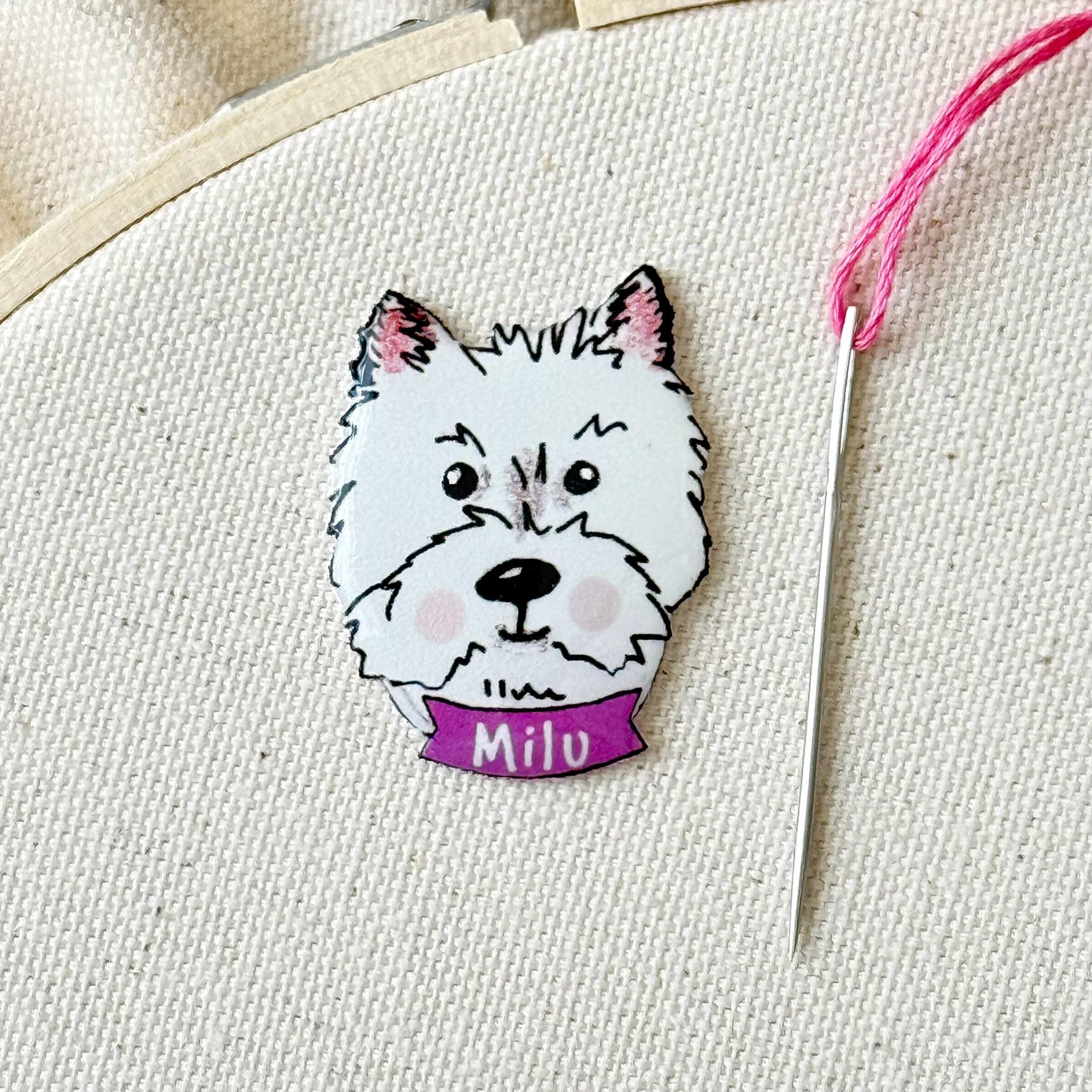 Westie Needle Minder: Handmade Embroidery Tool, Dog Lover Gift