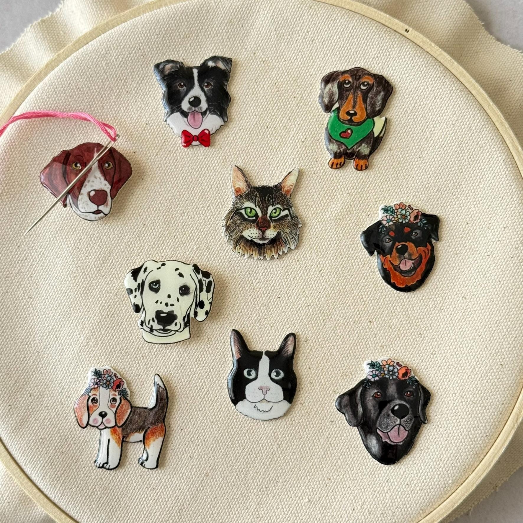 Brittany Spaniel Needle Minder: Handmade Embroidery Tool, Dog Lover Gift