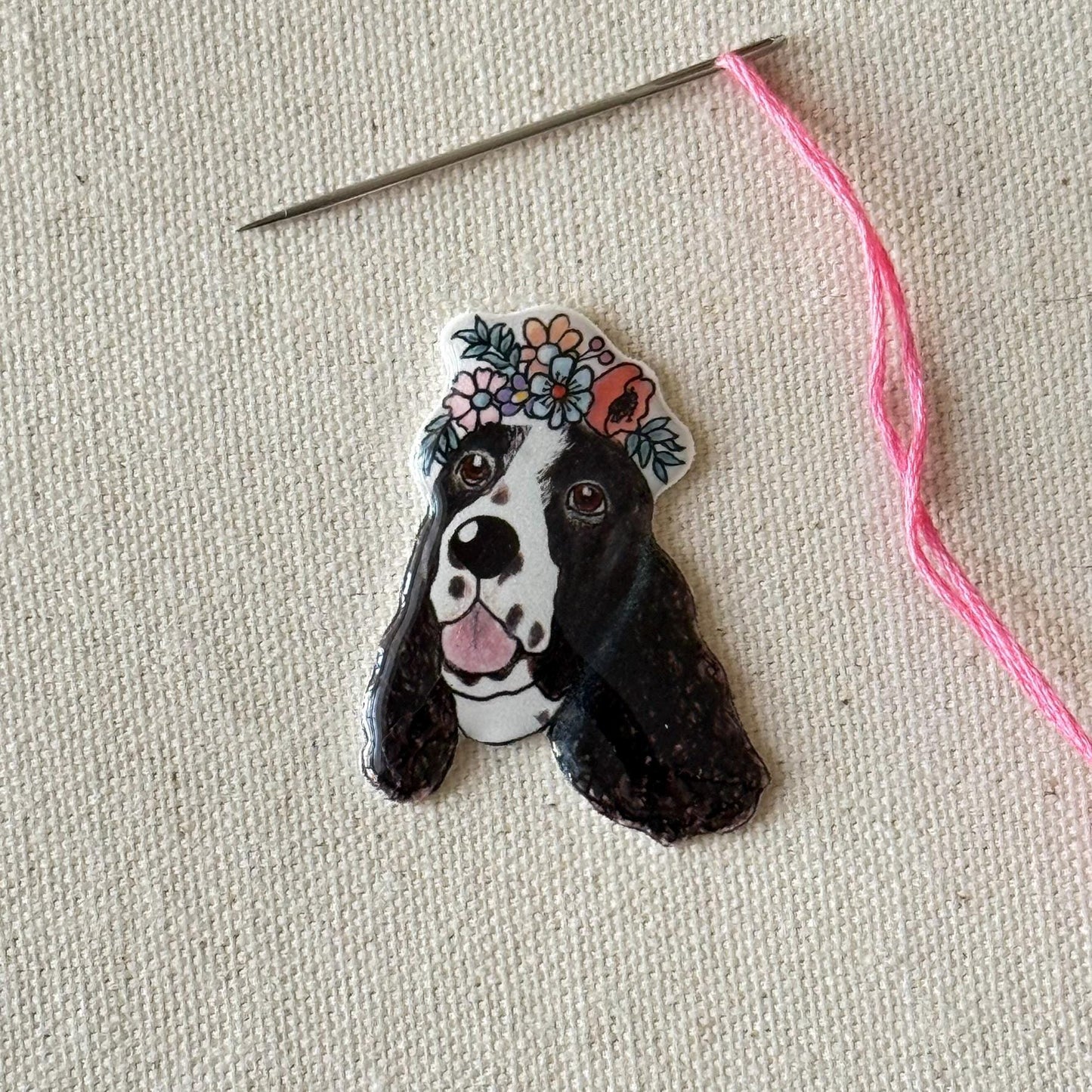 Springer Spaniel Needle Minder: Handmade Embroidery Tool, Dog Lover Gift