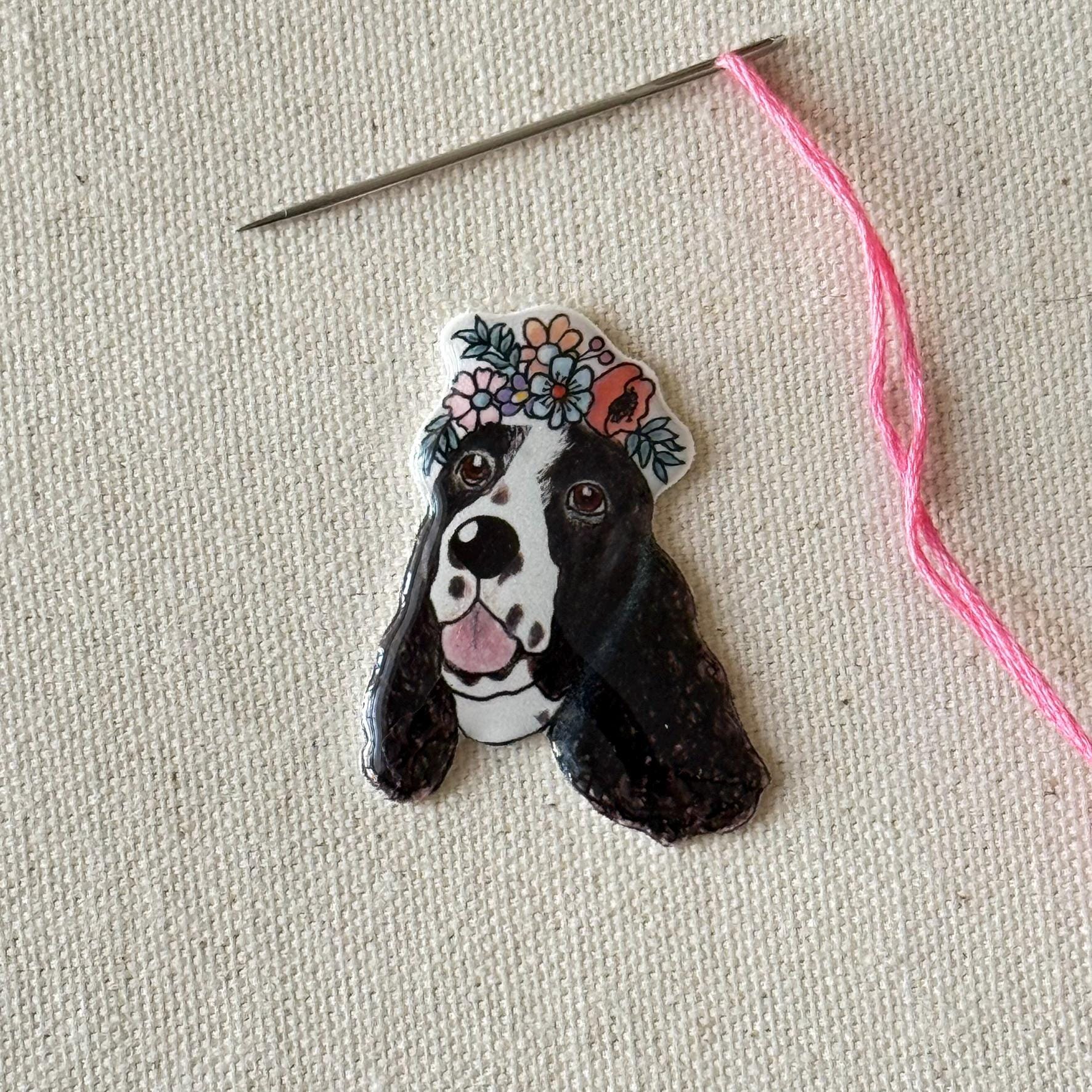 Springer Spaniel Needle Minder: Handmade Embroidery Tool, Dog Lover Gift