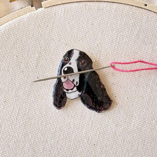 Springer Spaniel Needle Minder: Handmade Embroidery Tool, Dog Lover Gift