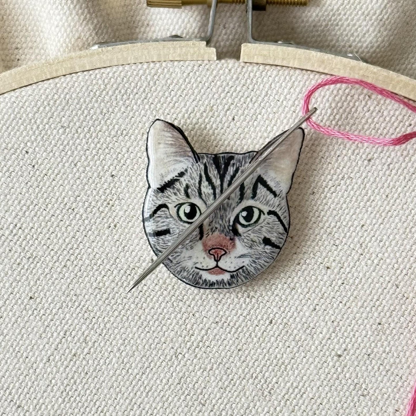 Personalized Tabby Cat Needle Minder: Embroidery Tool, Sewing Gift