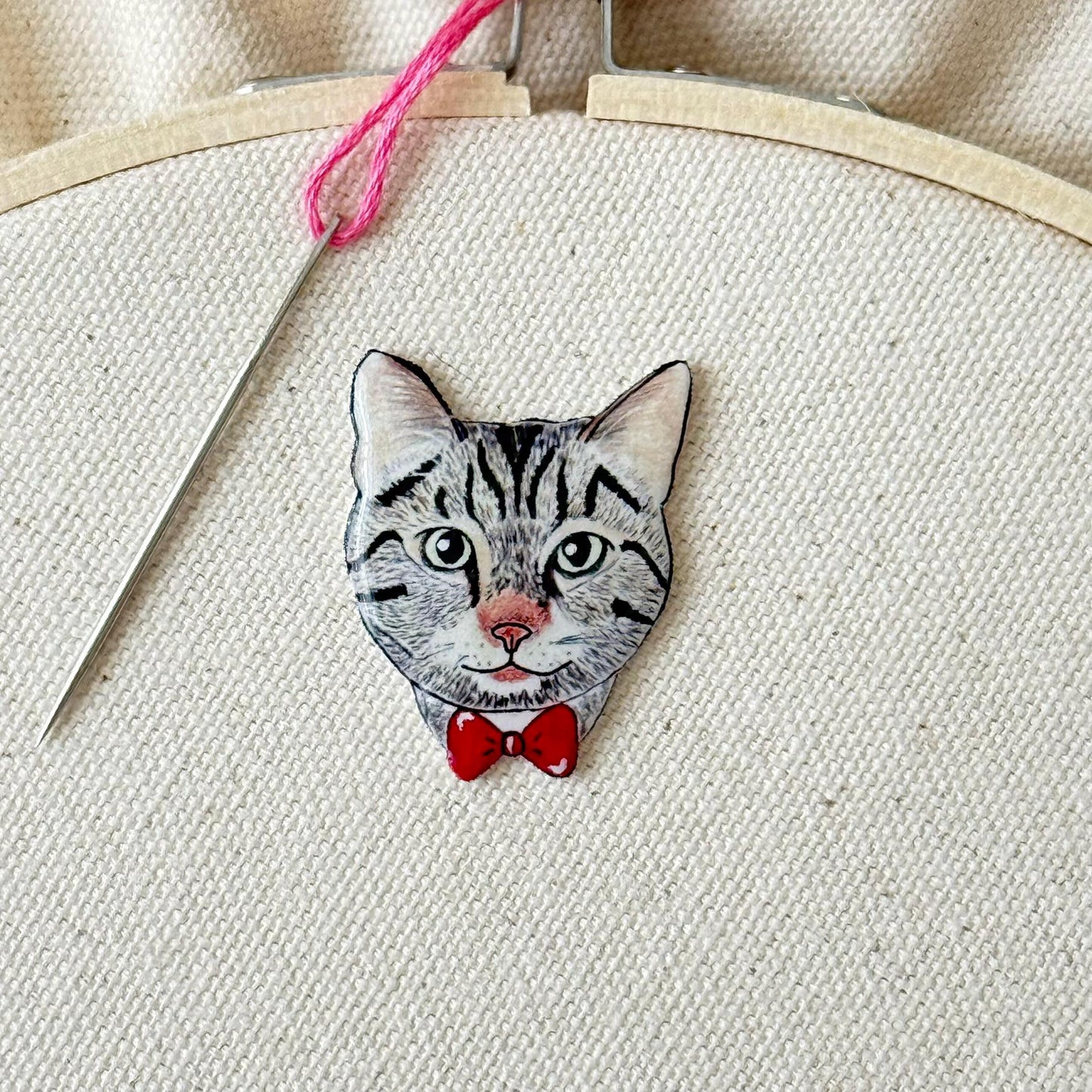 Personalized Tabby Cat Needle Minder: Embroidery Tool, Sewing Gift