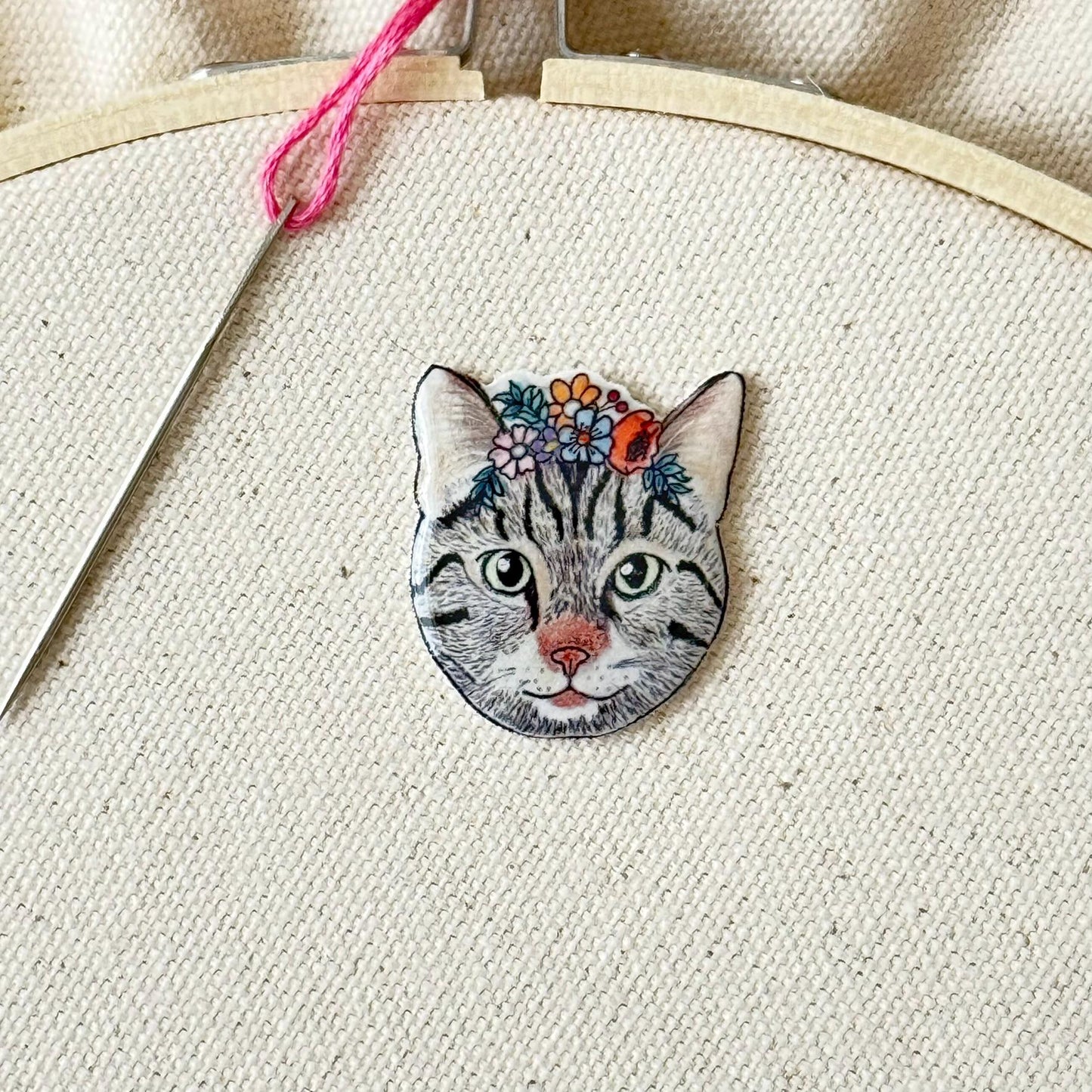 Personalized Tabby Cat Needle Minder: Embroidery Tool, Sewing Gift